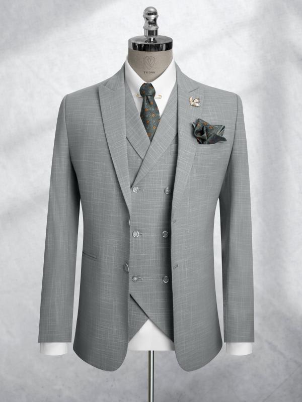 Bộ Suit Xám Rêu Nhạt Hoạ Tiết Kẻ Modern Fit TGS386
